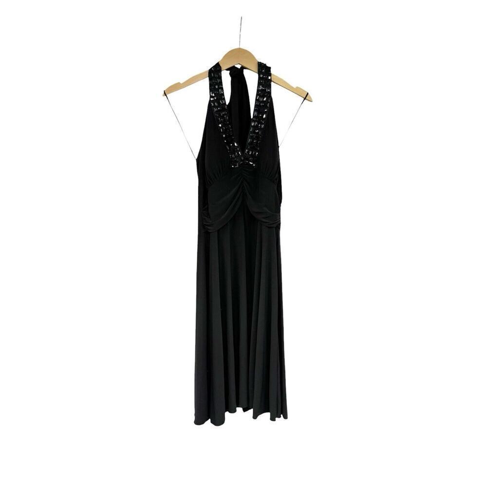 Vintage Y2K R&M Richard’s‎ Style Black Beaded Halter Formal Dress Womens 6